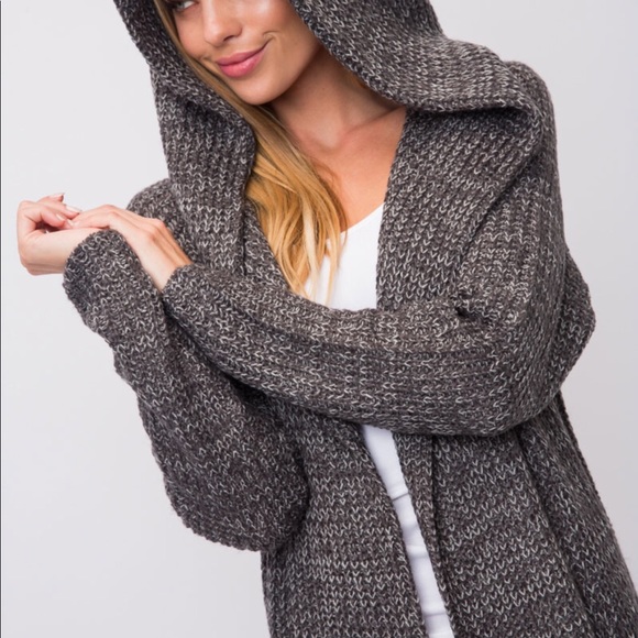 Comfy Chunky Two Toned Knit Hoodie Cardigan - Picture 8 of 8